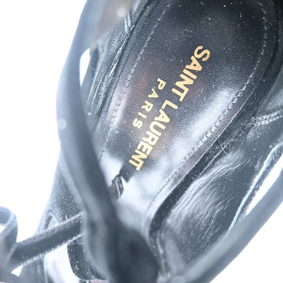 Saint Laurent Loulou Black Velvet YSL Lace-Up Block Heels Size 37 - Picture 9 of 12